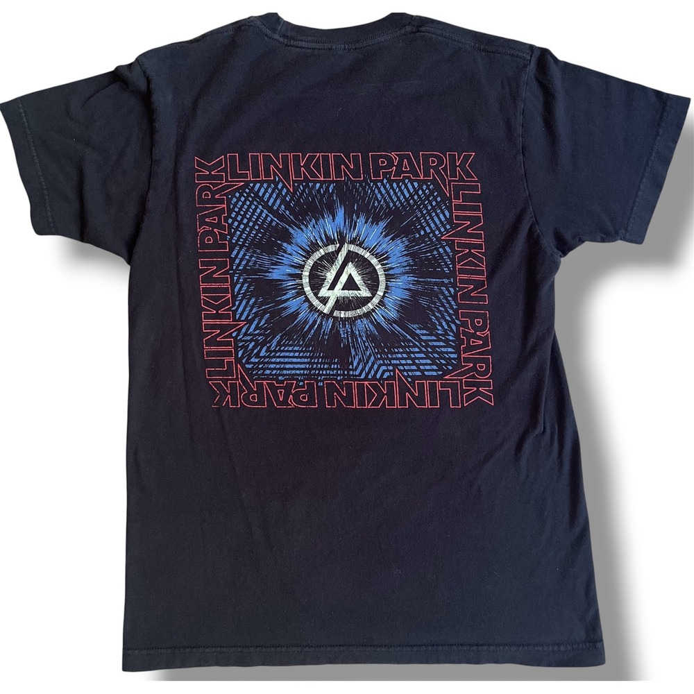 Linkin Park Mens Graphic T-Shirt Black Blue Burst Double Sided Logo Rock Band M